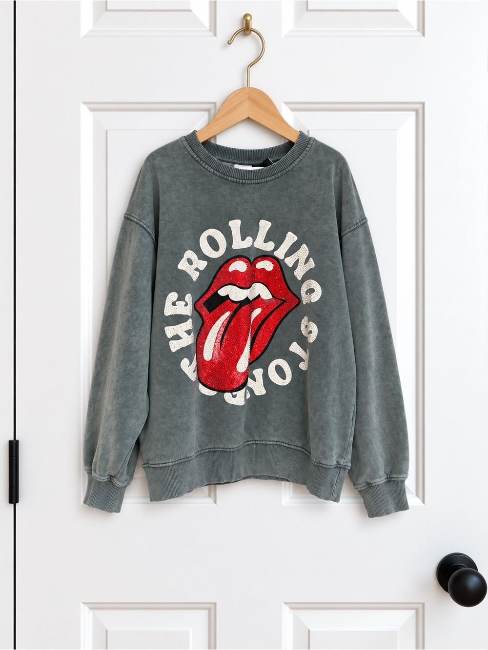 Zara x Rolling Stones Rhinestone Sweatshirt 11-12 152 Gray Band Collab